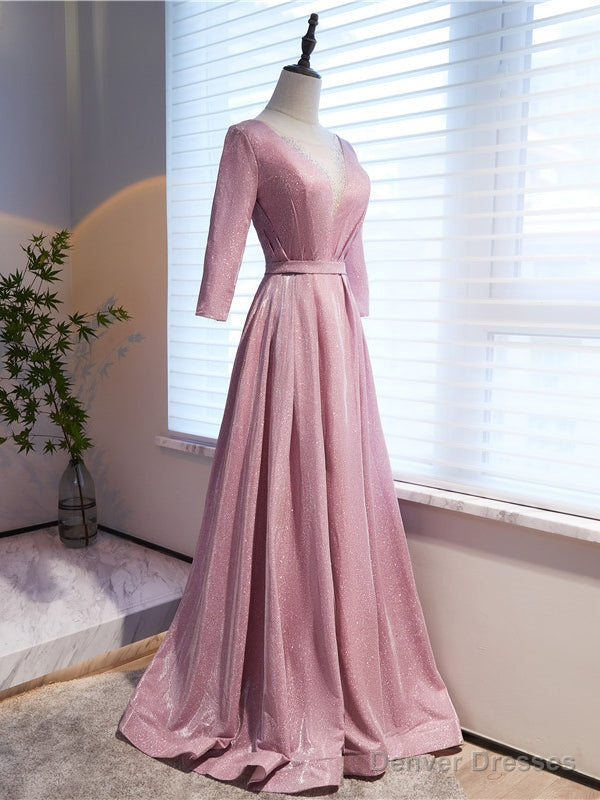 Pink Illusion V-neck Beading Short Sleeve Prom Dress Main image