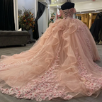 Pink Lace Long Prom Dress, Ball Gown Sweet 16 Dress