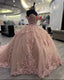 Pink Lace Long Prom Dress, Ball Gown Sweet 16 Dress
