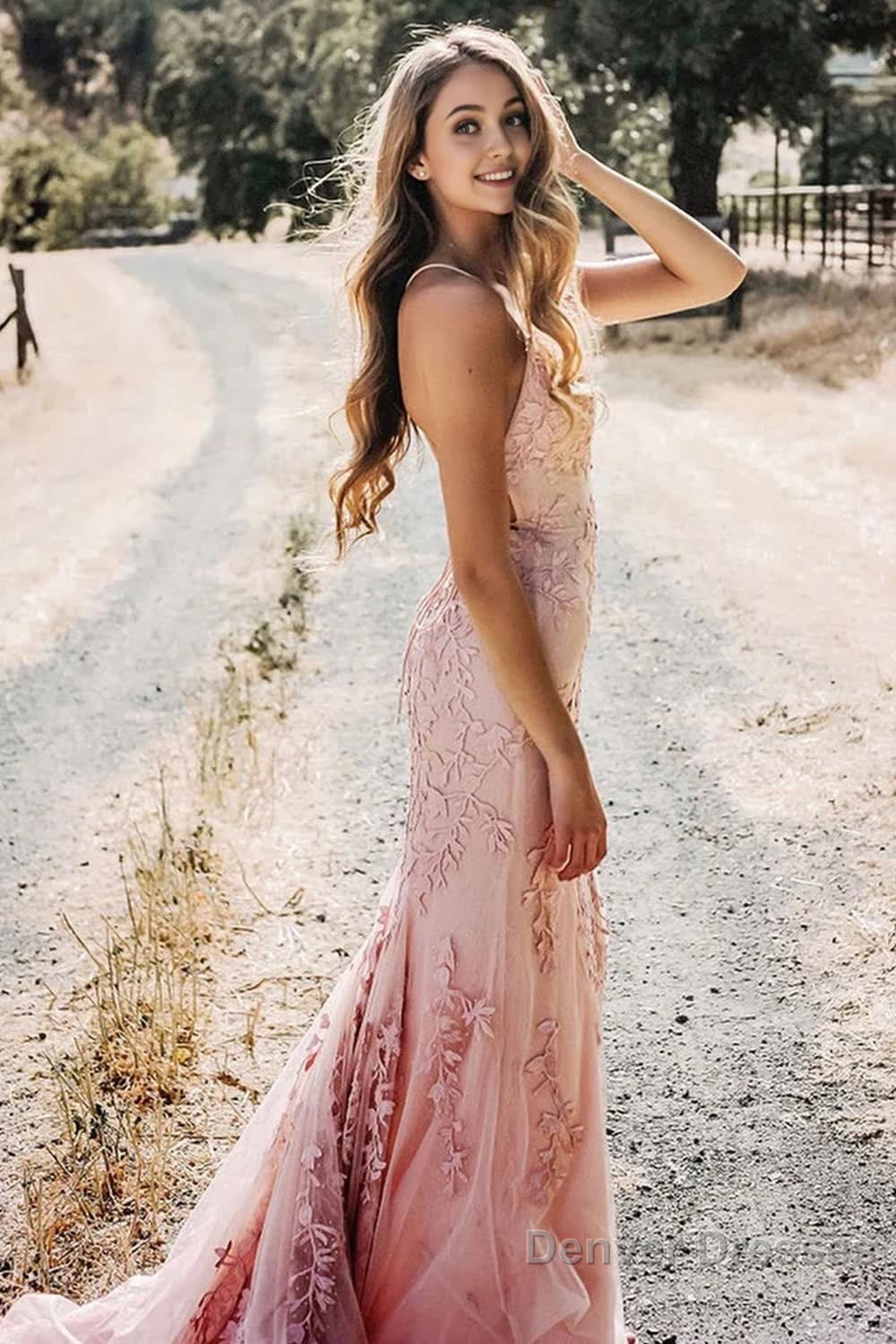 Pink Mermaid Long Prom Dress with Appliques Main image