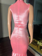 Pink Gorgeous Exquisite Beaded Elegant Stunning Mermaid Long Satin Floor Length Train Prom Dress Evening Gown Party Dress