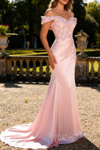 Pink Mermaid Off the Shoulder Long Mother Of Bride Dresses with Appliques