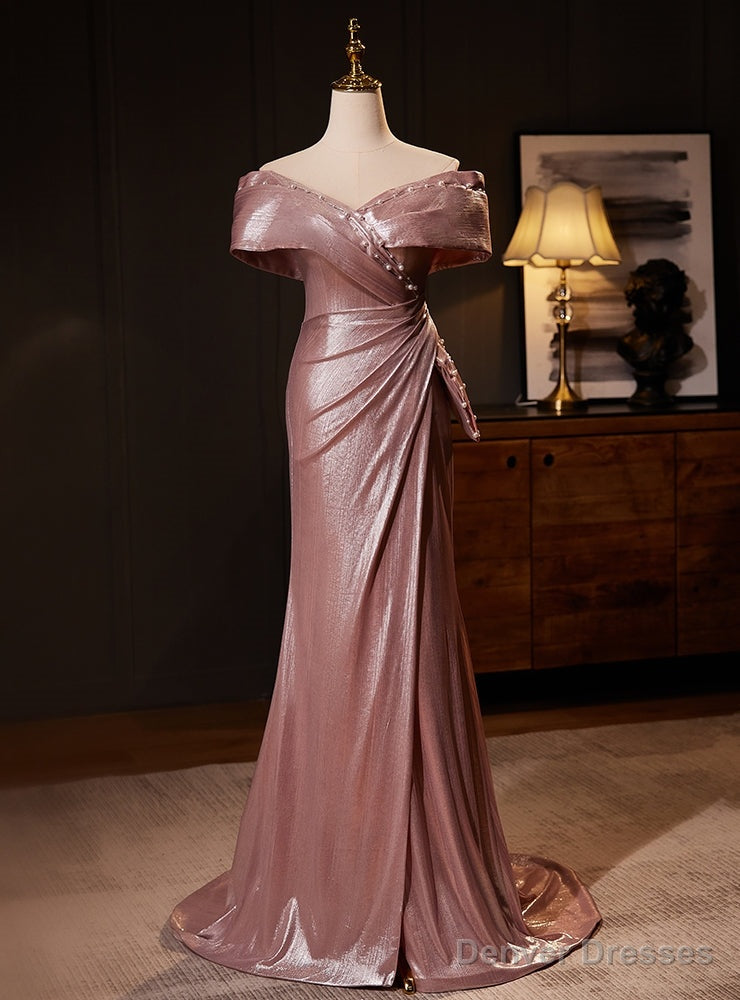 Pink Mermaid Off the Shoulder Pearls Prom Dress Main image