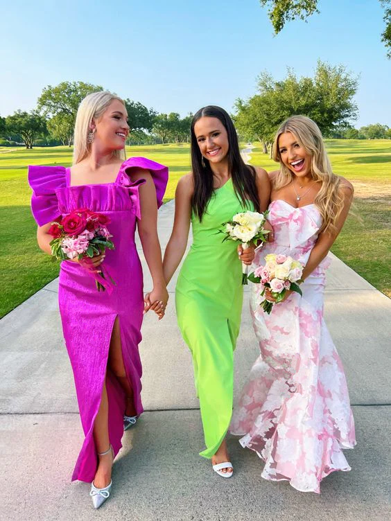 Pink Mermaid Strapless Print Floral Evening Dress Prom Dress Party Dress