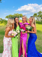 Pink Mermaid Strapless Print Floral Evening Dress Prom Dress Party Dress