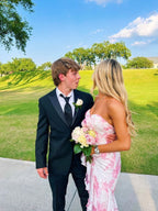 Pink Mermaid Strapless Print Floral Evening Dress Prom Dress Party Dress