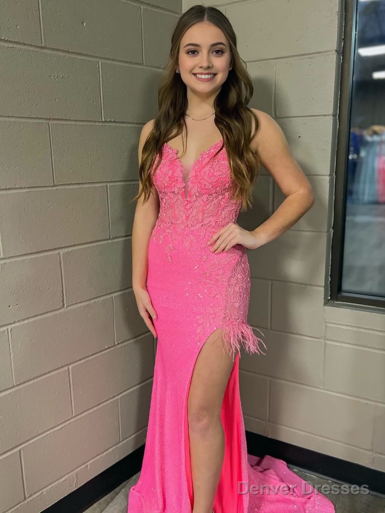 Pink Mermaid V Neck Backless Tight Long Prom Dress With Slit Secondary image