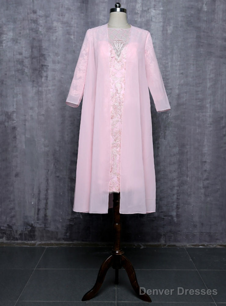 Pink Mother Of The Bride Dresses Sheath Chiffon Lace Beaded Wedding Party Dress