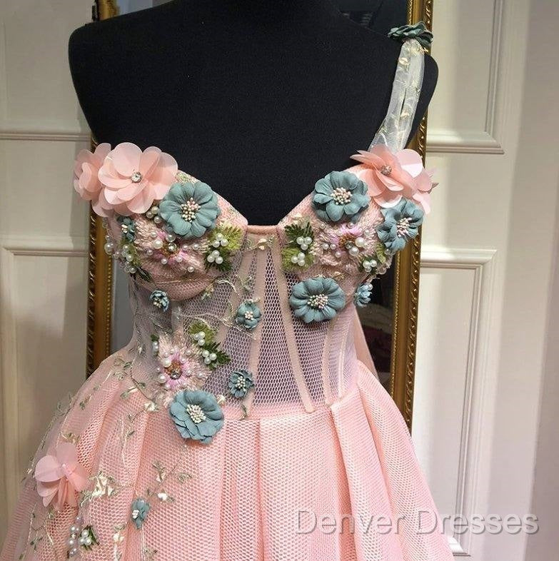 Pink Muslim Evening Dress A-Line One-Shoulder Tulle Pearls Long Islamic Dubai Saudi Arabic Long Formal Evening Gown Secondary image