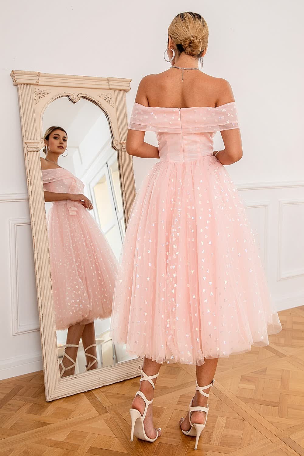 Pink Off Shoulder Hearts Prom Dress Secondary image