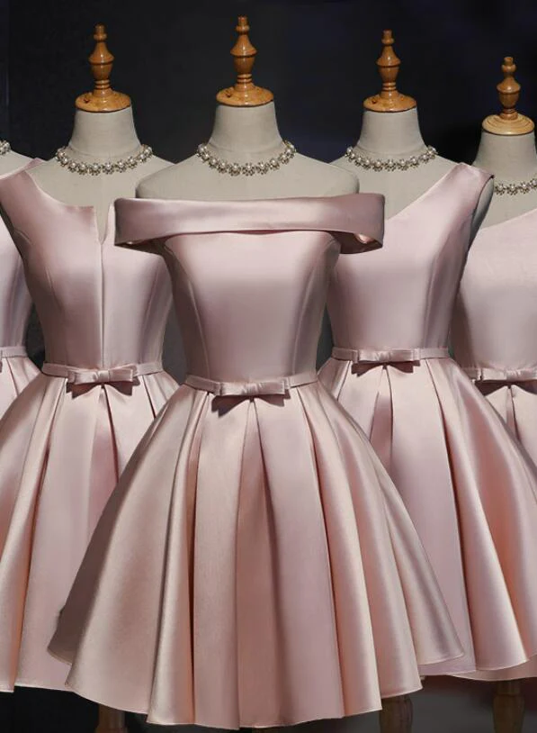 Pink Off Shoulder Homecoming Dress, Pink Party Dress , Cute Satin Dress Main image