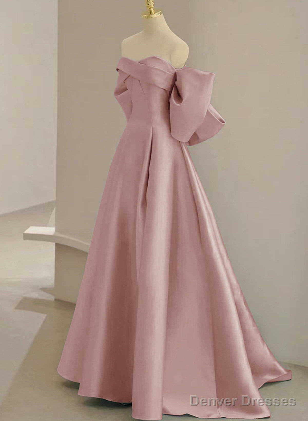 Pink Off Shoulder Satin Long Simple Party Dress, Pink Satin Evening Dress Secondary image