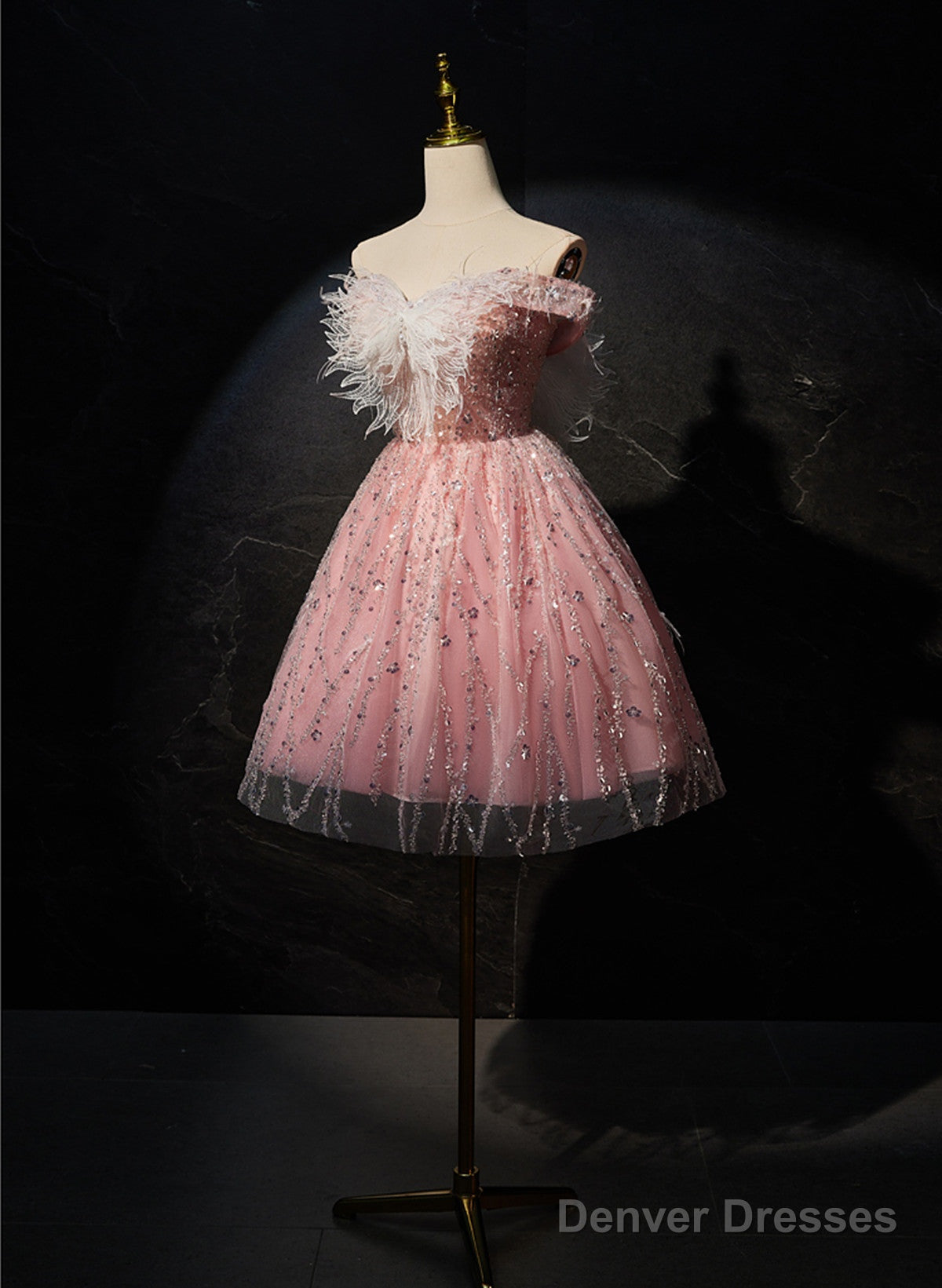 Pink Off Shoulder Shiny Tulle With Lace Party Dress, Pink Homecoming Dress Formal Dress Secondary image