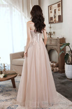 Pink Off The Shoulder Lace Evening Dress, A-Line Prom Party Dress