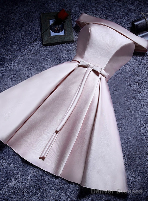 Pink Off the Shoulder Satin Homecoming Dress Main image