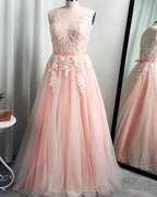 Pink Plus Size Prom Dresses Tulle Appliques