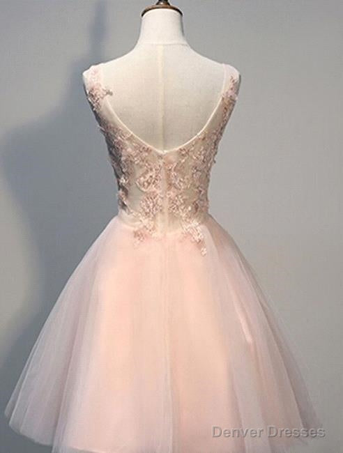 Pink Prom Dresses Evening Dresses Short With Lace Appliques A Line Tulle Evening Wear Secondary image