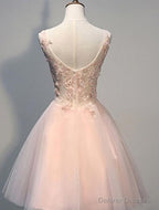 Pink Prom Dresses Evening Dresses Short With Lace Appliques A Line Tulle Evening Wear