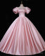 Pink Puffy Sleeve Ball Gown Dress