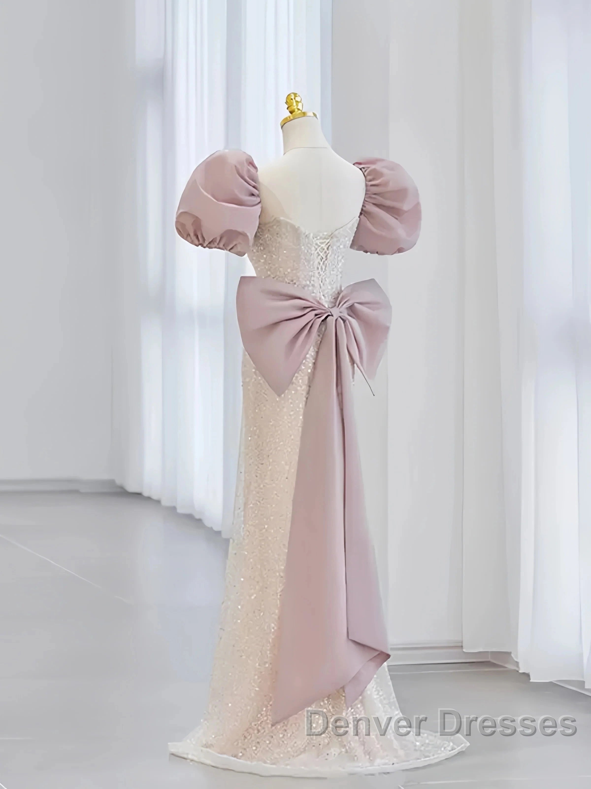 Pink Puffy Sleeves Trumpet Mermaid Sequin Prom Dress Secondary image