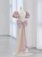 Pink Puffy Sleeves Trumpet Mermaid Sequin Prom Dress