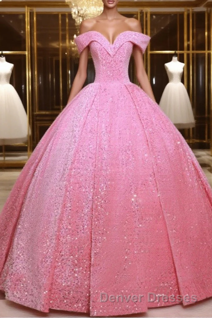 Pink Quinceanera Dress Sequin Off The Shoulder Ball Gown Dress Main image