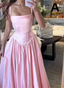 Pink Retro Elegant A-Line Spaghetti Strap Satin Long Evening Dress Birthday Party Dress Bridesmaid Dress