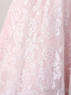 Pink Round Neck Lace Tulle Short Prom Dress, Pink Homecoming Dress