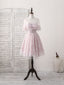 Pink Round Neck Lace Tulle Short Prom Dress, Pink Homecoming Dress