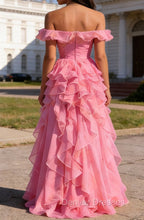 Pink Ruffled A-Line Square Neck Long Prom Dress