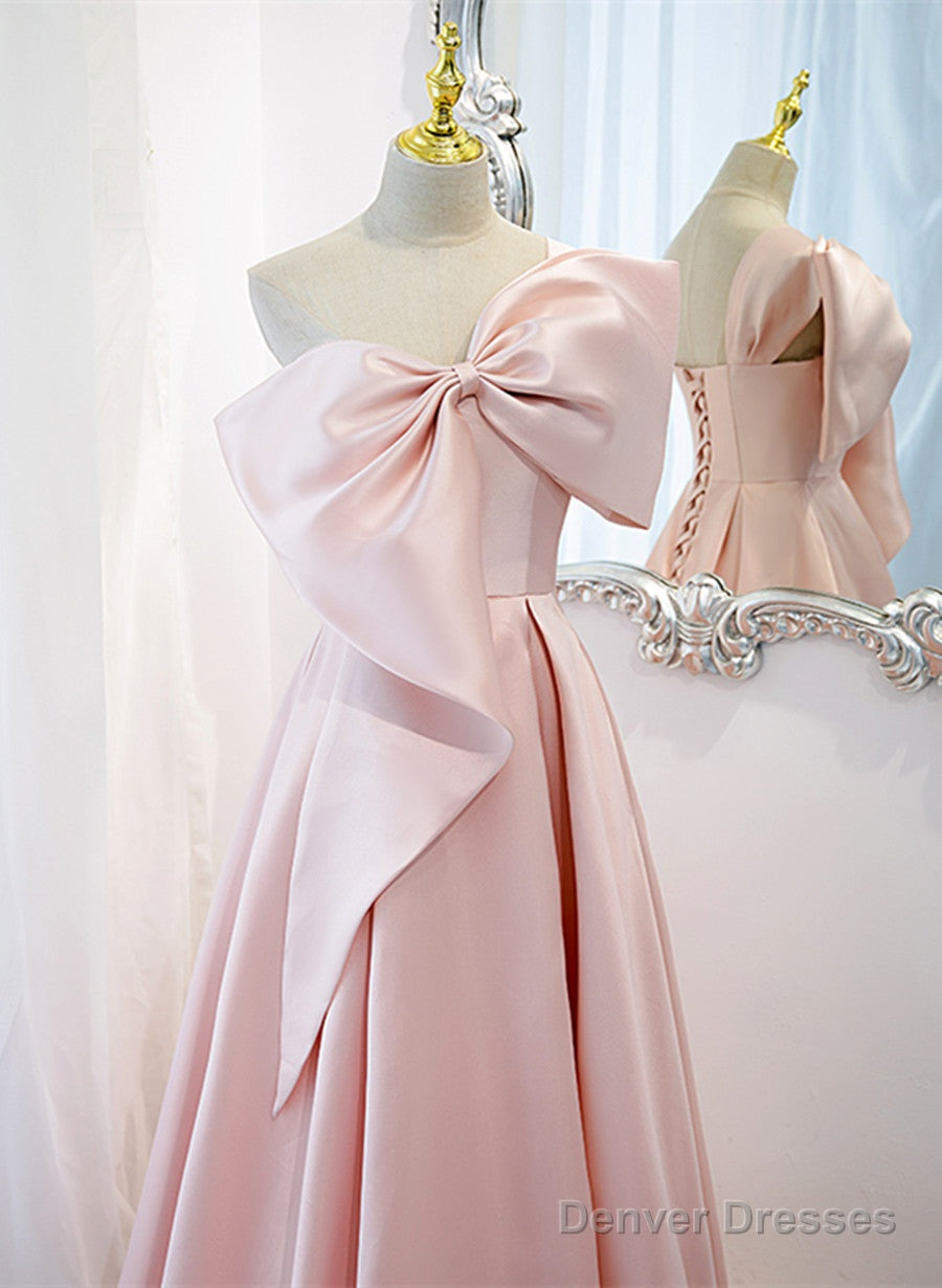 Pink Satin A-Line Party Dress With Bow, One Shoulder Pink Prom Dress Secondary image
