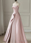 Pink Satin And Tulle Long Party Dress, A-Line Pink Prom Dress