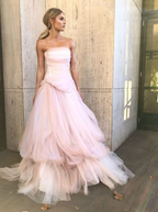 Light Pink Tulle Long Prom Dress, Pink Tulle Formal Dress