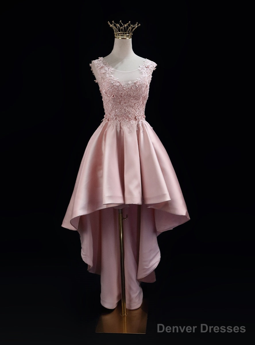 Pink Satin  Lace Prom Dress