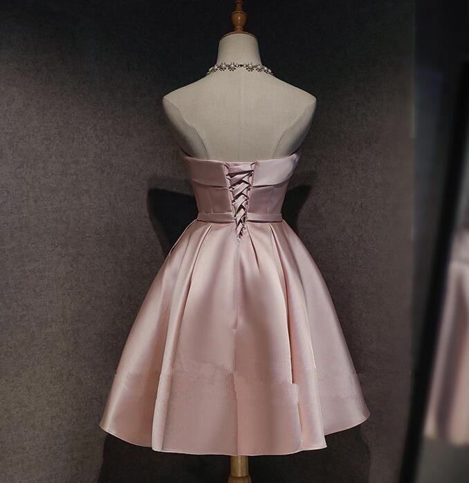 Pink Off The Shoulder Satin Homecoming Dress
