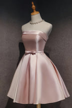 Pink Off The Shoulder Satin Homecoming Dress