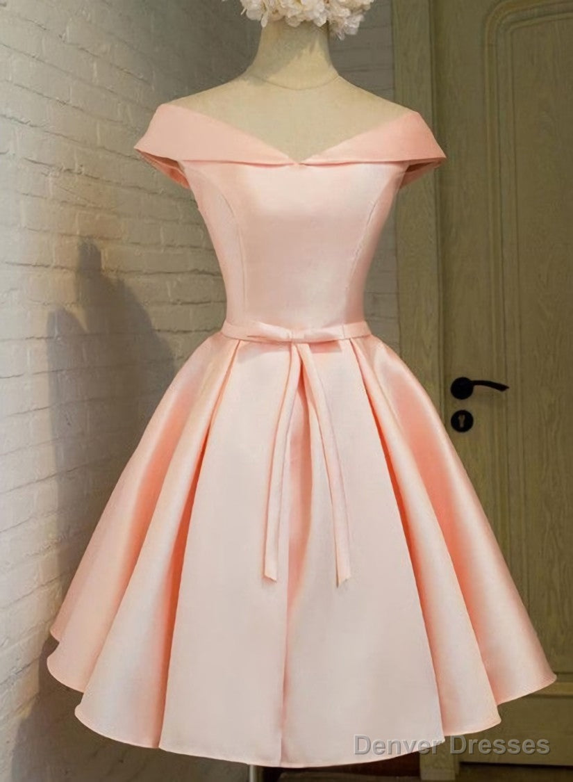 Pink Satin Knee Length Party Dress , Homecoming Dress Main image