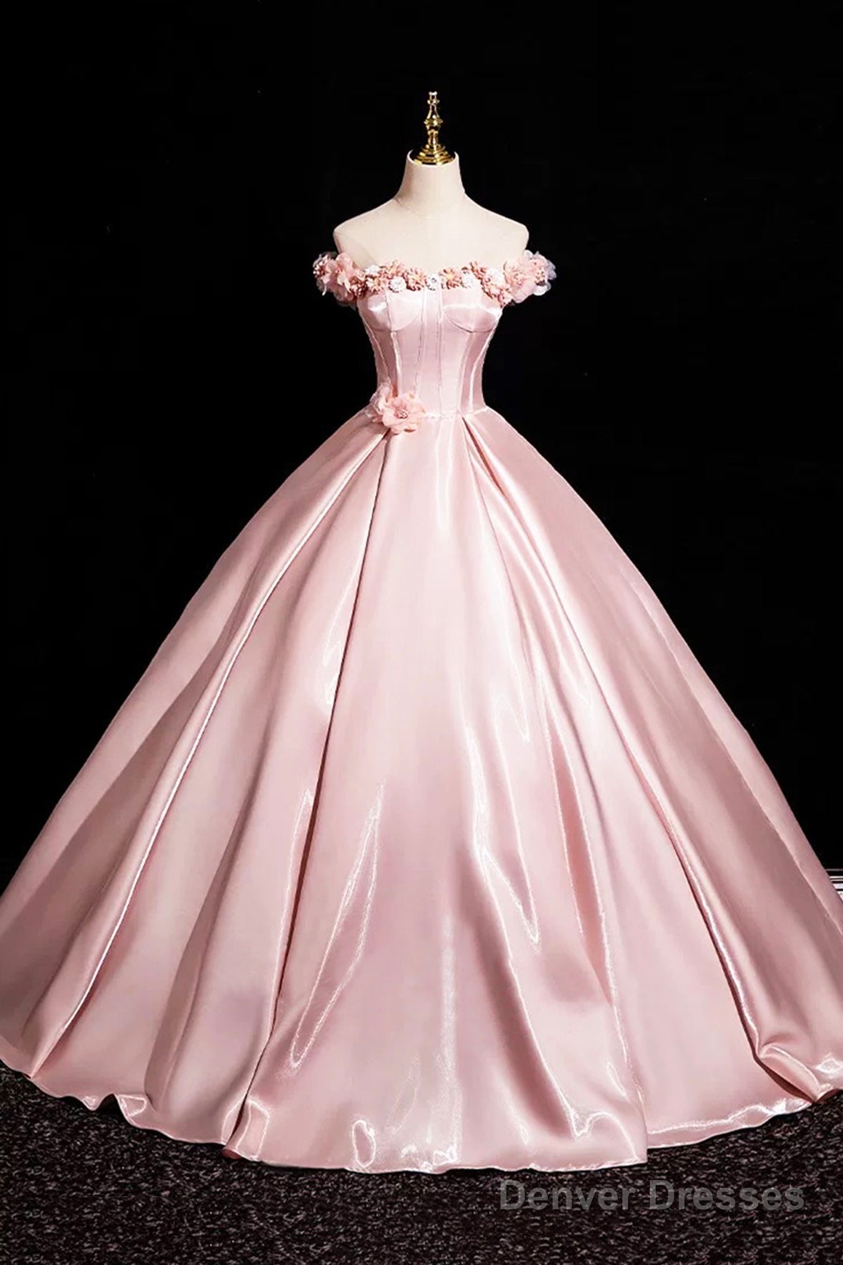 Pink Satin Long Prom Dress, Beautiful A-Line Off The Shoulder Party Dress Main image
