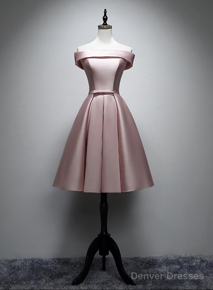 Pink Satin Off Shoulder Lace-up Party Dress, Pink Prom Dress Secondary image
