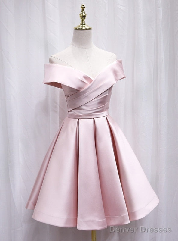 Pink Satin Off the Shoulder Pleats Homecoming Dress Main image