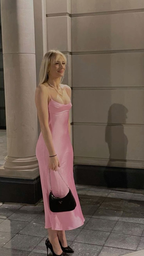 Pink Satin Prom Dress Long Evening Dress Party Dress