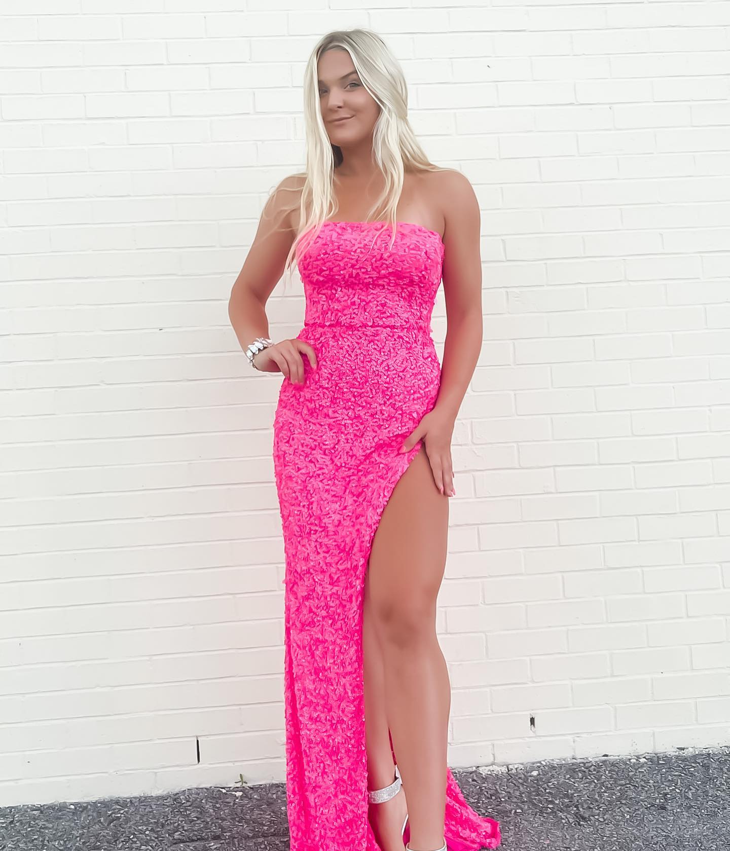 Pink Sequin Long Prom Dress Strapless Mermaid Evening Party Gown Secondary image