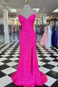 Pink Sequin Long Prom Dress Spaghetti Straps Evening Party Gown