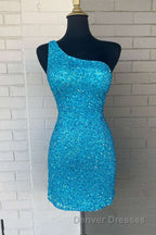 Pink Sequin One Shoulder Cutout Homecoming Dress Gala Dress Short