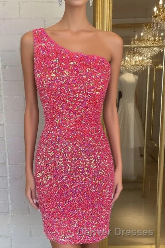 Pink Sequin One Shoulder Cutout Homecoming Dress Gala Dress Short Main image