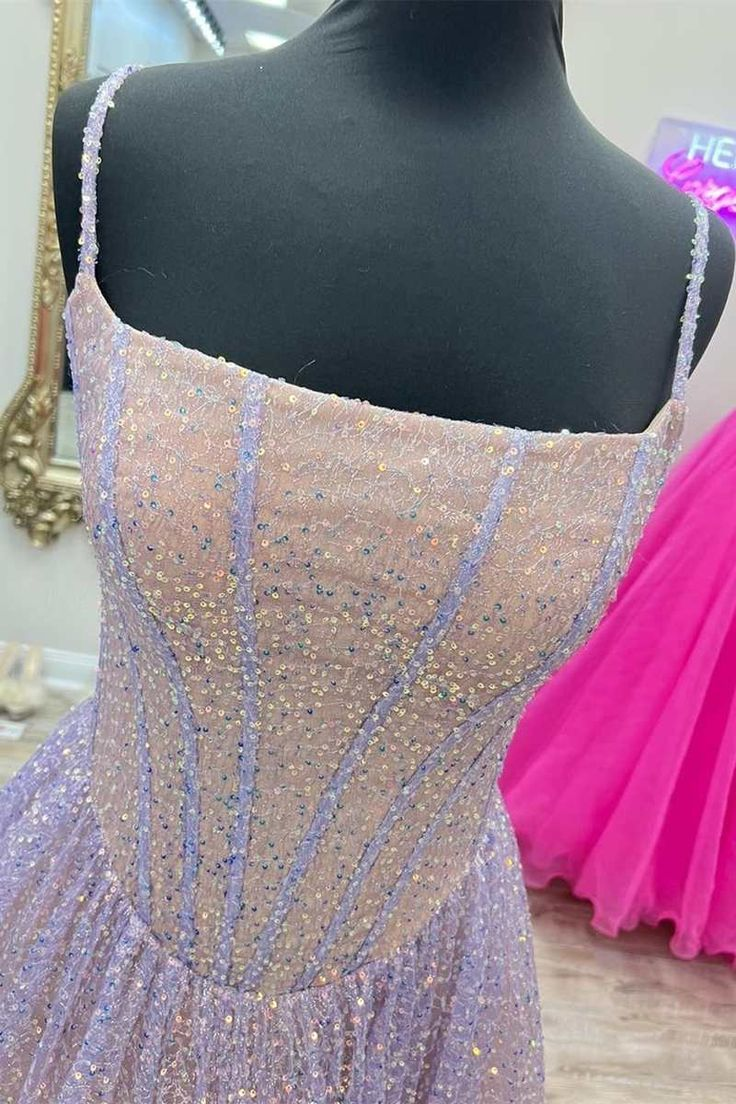 Pink Sequins A-Line Prom Gown Princess Birthday Party Dress