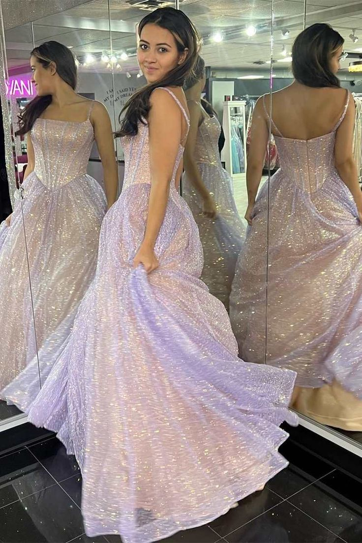 Pink Sequins A-Line Prom Gown Princess Birthday Party Dress