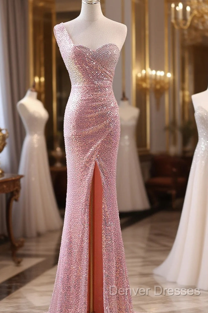 Pink Sequins Mermaid Sweetheart Long Prom Dress, Pink Sequins Evening Dress Main image