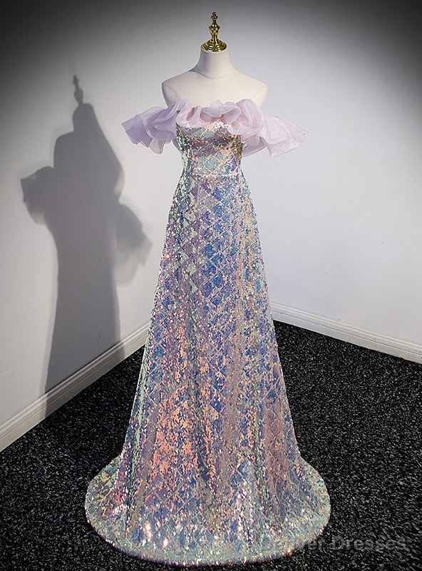 Pink Sequins Organza Off the Shoulder Prom Dress Main image