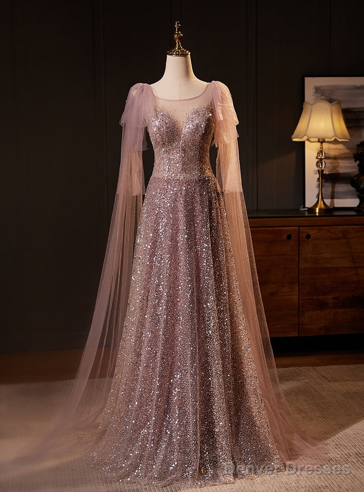 Pink Sequins Scoop Neck Prom Dress Main image